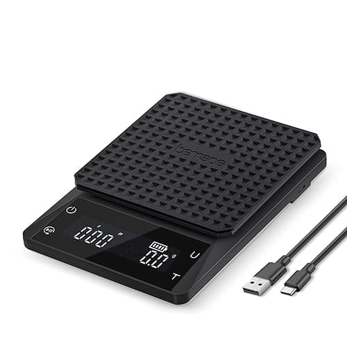 Bemece Digital Coffee Scale with Timer,0.1g/3KG High Precision Kitchen Scale with Large LED Display, Electronic Espresso coffee Weighing Scales(M-Gloss Black) - Kitchen Scales