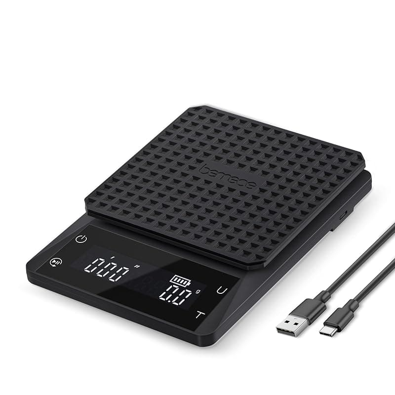 Bemece Digital Coffee Scale with Timer,0.1g/3KG High Precision Kitchen Scale with Large LED Display, Electronic Espresso coffee Weighing Scales(M-Gloss Black) - Kitchen Scales