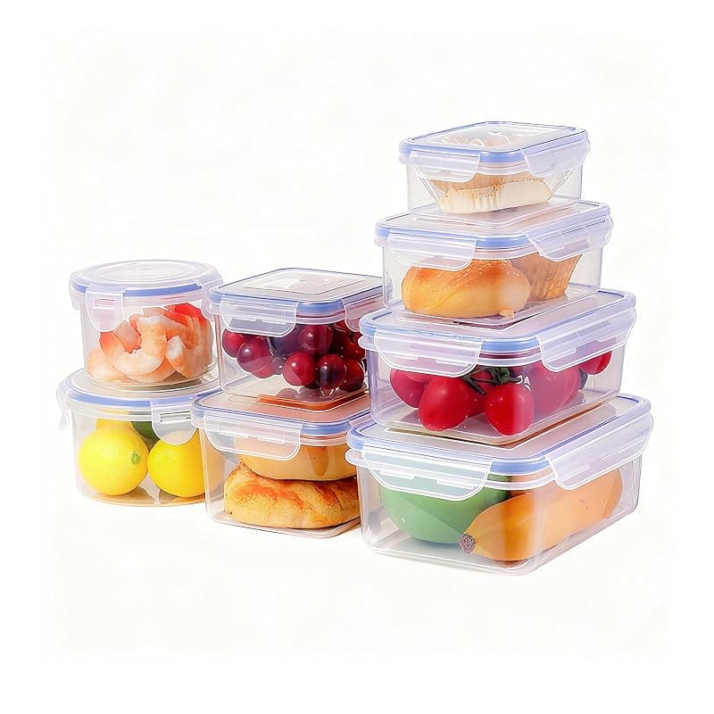 BARGAIN FACTORY Food Storage Containers 16PCS (8 Container + 8 Lids) Leak Proof Airtight Plastic Food Containers with Lids Pantry & Kitchen Containers, BPA Free Microwave & Freezer Safe, 250ML-1.6L - Food Storage