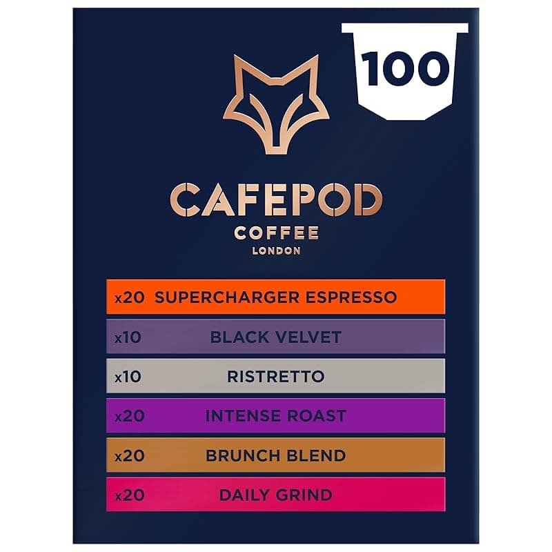 CafePod Coffee Pods, Lungo, Ristretto and Espresso - 100 Capsules Variety Pack, Compatible with Nespresso Coffee Machine - Rainforest Alliance Sourced - Coffee Machines
