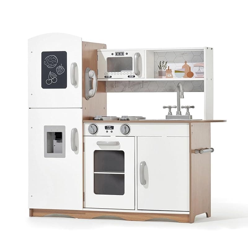 Kidoz Online Kids Shop Kidoz Signature Kids Wooden Kitchen, Large Pretend Role Play Kitchen With Realistic Oven, Microwave and Sink With Taps, Kitchen Playset With Sounds And Lights For Kids (White Kitchen Only) - Microwaves