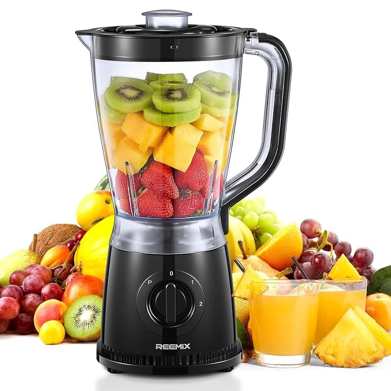 Reemix Blender 1.5L Plastic Jug Blender, 2 Speed Settings + Pulse, Stainless-Steel Blades, Dishwasher-Safe Pitcher for Smoothies, Crushing Ice & Family Meals - Blenders