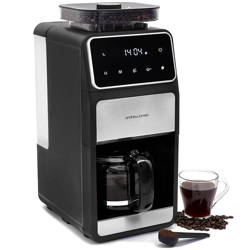 andrew james Drip Filter Coffee Machine with Built in Grinder, Bean to Cup Coffee Maker with Programmable Keep Warm Function, Easy to Use Filter Coffee Maker Machine Ideal for Home or Office (1.5L) - Coffee Machines
