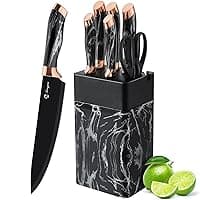 micocali Knife Set, Stainless Steel Kitchen Knives with Block.6 Piece Kitchen Knife Set with Chef, Paring, Utility, Carving, Bread.
