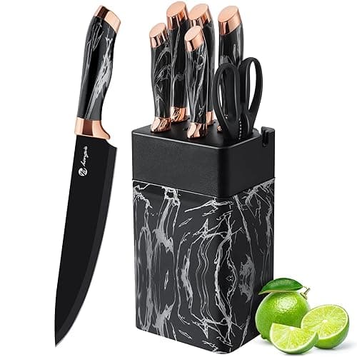 micocali Knife Set, Stainless Steel Kitchen Knives with Block.6 Piece Kitchen Knife Set with Chef, Paring, Utility, Carving, Bread. - Kitchen Knives