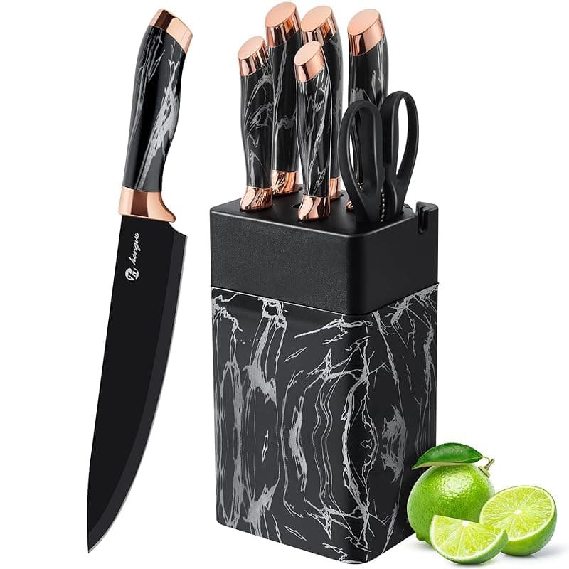 micocali Knife Set, Stainless Steel Kitchen Knives with Block.6 Piece Kitchen Knife Set with Chef, Paring, Utility, Carving, Bread. - Kitchen Knives