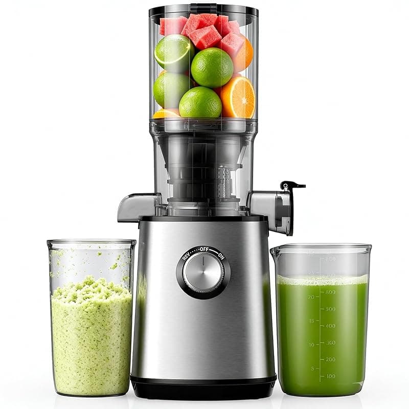 leaphen Cold Press Juicer with 110 MM Large Feed Chute, Masticating Juicer Machines Fits Whole Fruits and Vegetables, Self Feeding Slow Juicer with Low Noise, Easy to Clean, Silver - Juicers