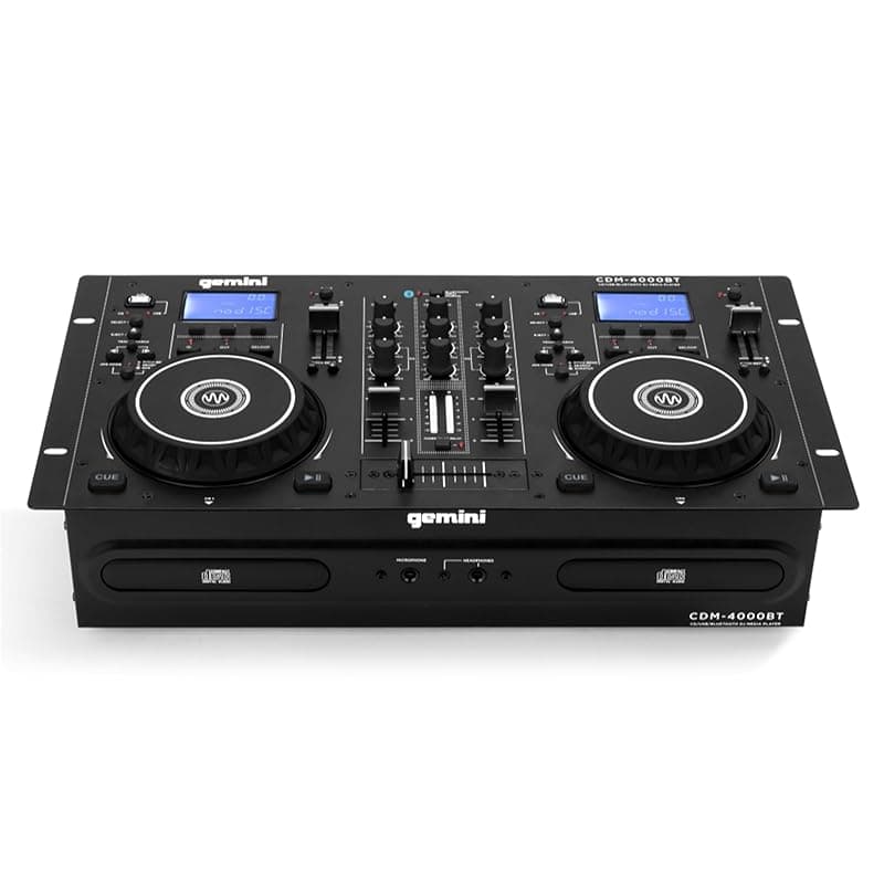 Gemini Sound Cdm-4000Bt Stand Alone Bluetooth Streaming Professional Dj Dual Deck Media Player Mixer Cd/Cdr USB Playback 2 Band EQualizer Manual Looping Sensitive Jog Wheels, Xlr Output, Anti-Shock - Stand Mixers