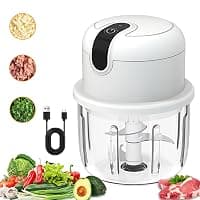 Electric Vegetable Chopper,300ML Mini Food Processor with 1200mAh Battery,USB Rechargeable Onion Garlic Cutter,Dishwasher Safe Glass Bowl,Ideal for Home Kitchen or Camping,304 Stainless Steel Blades — Food Processors deal