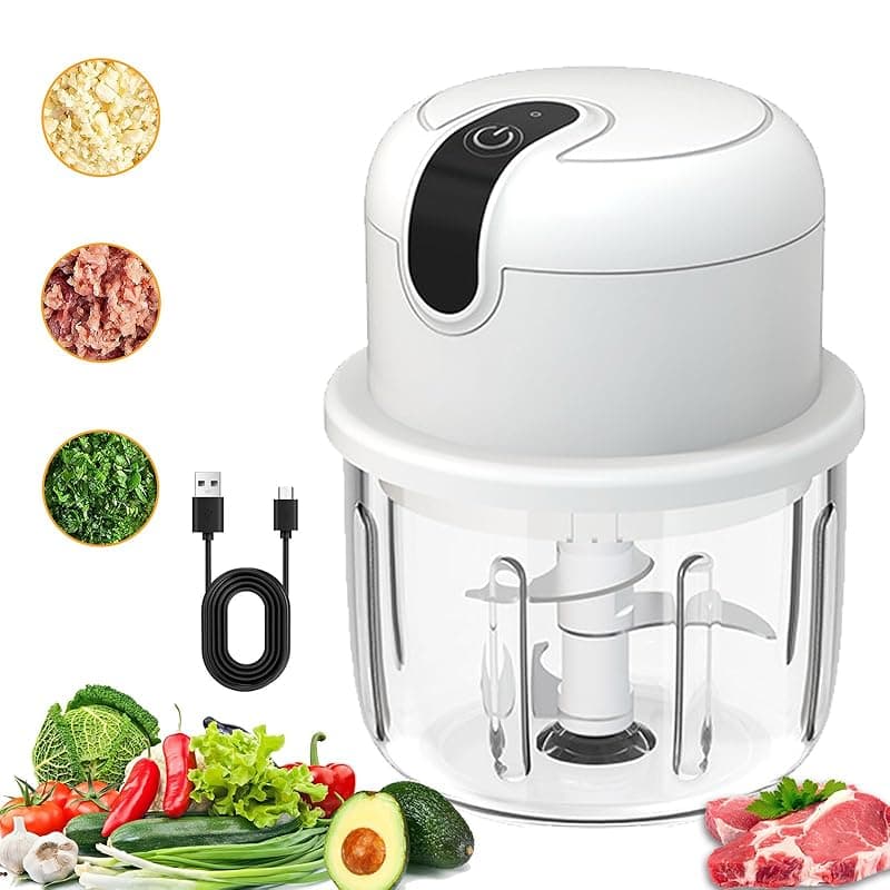 GEYUEYA Home Electric Vegetable Chopper,300ML Mini Food Processor with 1200mAh Battery,USB Rechargeable Onion Garlic Cutter,Dishwasher Safe Glass Bowl,Ideal for Home Kitchen or Camping,304 Stainless Steel Blades - Food Processors