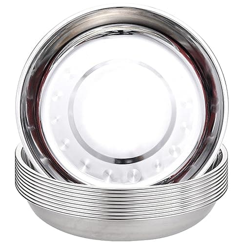 TOPZEA 10 Pack 9 Inch Stainless Steel Plates, Unbreakable Metal Dinnerware Set for Camping, Picnic, BBQ, Canteen & Home Use, Dishwasher Safe - Tableware