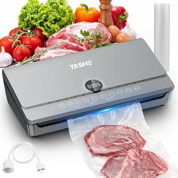 YASHE 80KPA Vacuum Sealer Machine with One-Touch Magnetic Lid, 10-in-1 Double Heat Seal & Double Pump Food Vacuum Sealer Machine, Integrated Roll Storage, Includes 1 Roll of Vacuum Bags — Vacuum Sealers deal