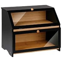 SG Traders Double Decker Bamboo Bread Bin 2-Layer Bread Box Eco-friendly Kitchen Storage Box with Lid for Freshness Natural, Organic, and Sustainable Food Storage Solution (Modern - Black) — Kitchen Storage deal