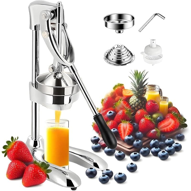 SJH Hand Press Juicer Machine, Stainless Steel Orange Juice Squeezer, Commercial Manual Citrus Juicer with Two Head, Fruit Press Juicer for Lemon Pomegranate - Juicers