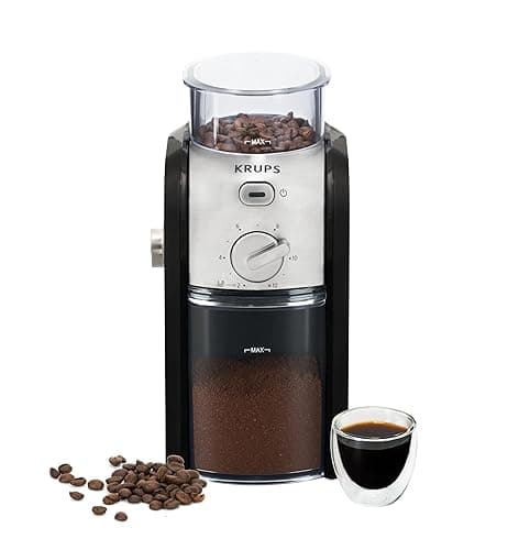 KRUPS Expert Electric Burr Coffee Grinder, 17 Grind Settings, 225 g Bean Hopper, Removable Ground Coffee Container, Automatic Stop Function, Black and Silver, GVX231 - Coffee Tea Accessories