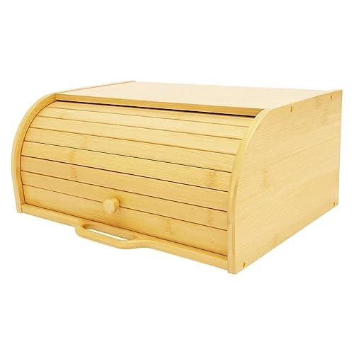 Topvaleur Bamboo Bread Bin - Elegant Bread Bins for Kitchen Storage, Corner Bread Bin with Roll-Top Lid, Natural Bamboo Finish, Large Capacity, Ideal for Modern and Traditional Kitchens - Kitchen Storage