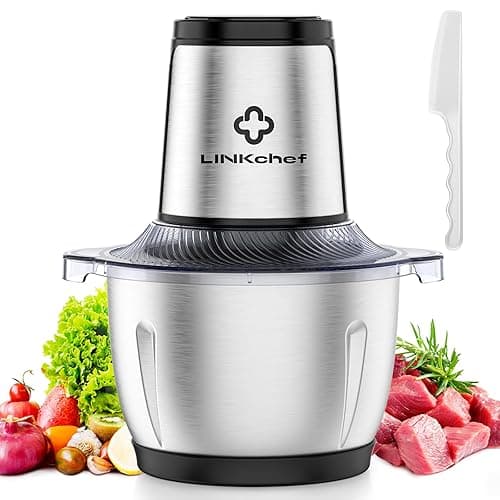 LINKChef Food Processor, Dual-Speed Mini Electric Vegetable Chopper with 1.5L Stainless Steel Bowl, 3-Layer Blades, Small Food Processor for Meat, Onions, Garlic, Nuts, Baby Food, Black