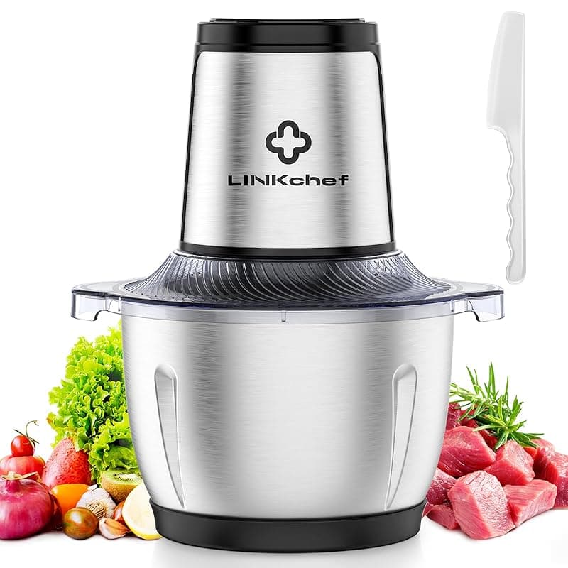 LINKChef Food Processor, Dual-Speed Mini Electric Vegetable Chopper with 1.5L Stainless Steel Bowl, 3-Layer Blades, Small Food Processor for Meat, Onions, Garlic, Nuts, Baby Food, Black - Food Processors