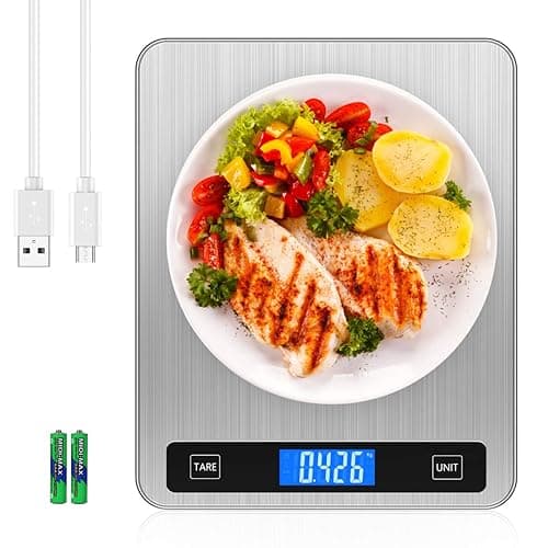 Brifit Digital Kitchen Scale, 20kg/44lb Food Scales with Large Stainless Steel Platform, USB Rechargeable Cooking Scales with LCD Screen, Electric Baking Scales with Tare Function, 5 Units - Kitchen Scales