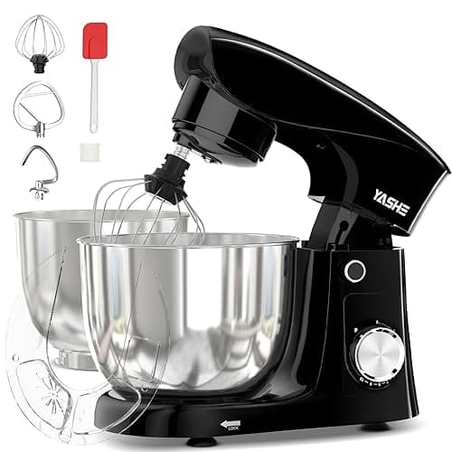YASHE Stand Mixer, 4.5+5L 1500W Food Mixer for Baking, 10+P Speed Tilt-Head Cake Mixer with Dough Hook, Beater & Whisk, Dishwasher Safe - Stand Mixers