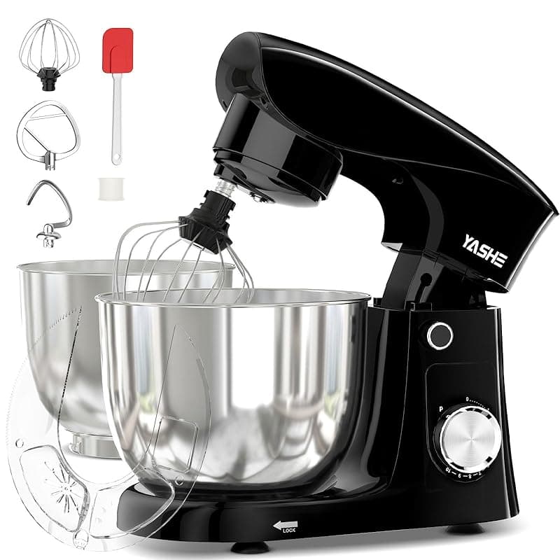 YASHE Stand Mixer, 4.5+5L 1500W Food Mixer for Baking, 10+P Speed Tilt-Head Cake Mixer with Dough Hook, Beater & Whisk, Dishwasher Safe - Stand Mixers