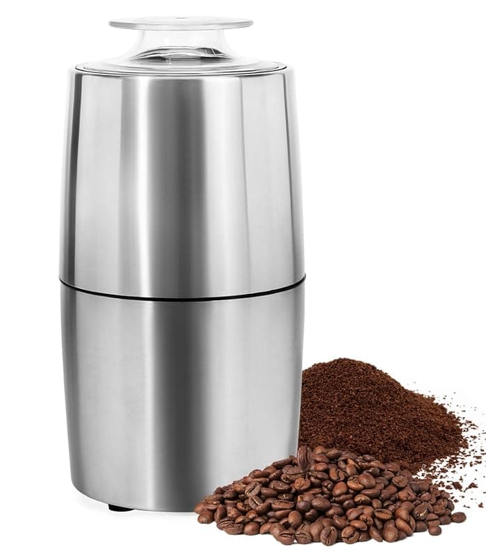 BASECENT Electric Coffee Grinder - Stainless Steel Coffee Bean and Spice Grinder for Espresso, Latte, Herbs, Grains - One-Touch Operation, 200W Motor - Coffee Tea Accessories