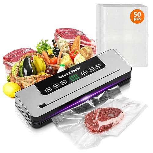 ACETEND Vacuum Sealer Machine with 50 Vacuum Bags, 6 in 1 Food Vacuum Sealer with Intelligent Display and Built-In Cutter, for Keeping Meat Vegetables Snacks Fruits Grains Fresh - Vacuum Sealers