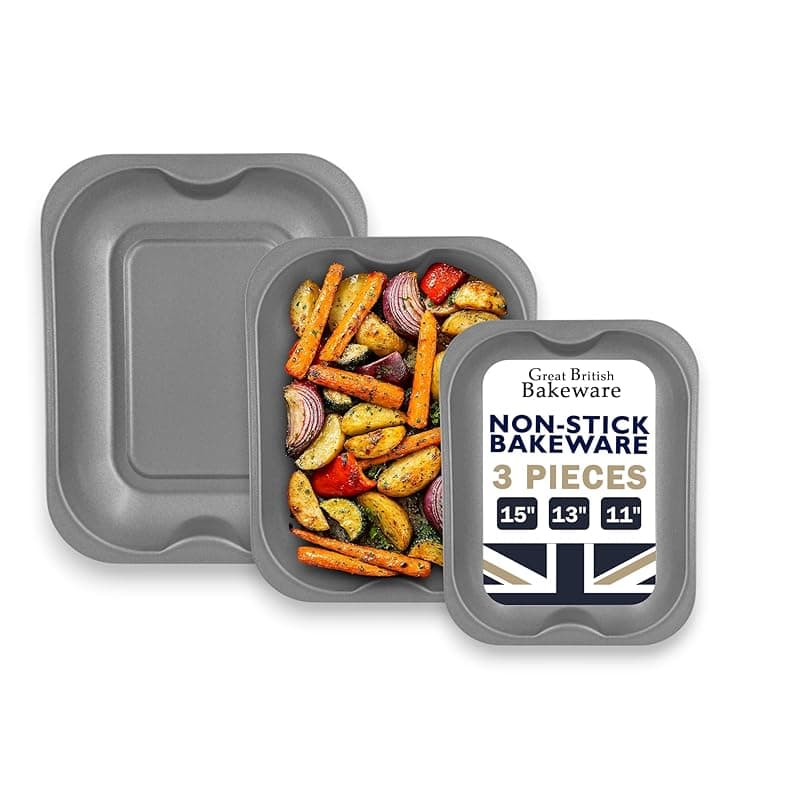 Chabrias Ltd 3-Pack Roasting Baking Tray Set - Small (28cm), Medium (33cm), and Large (38cm) - Baking Tray Set Tray/Pan, Non-Stick, Multi-Pack Set Oven Trays - Dishwasher Safe and Easy Clean - Cookware