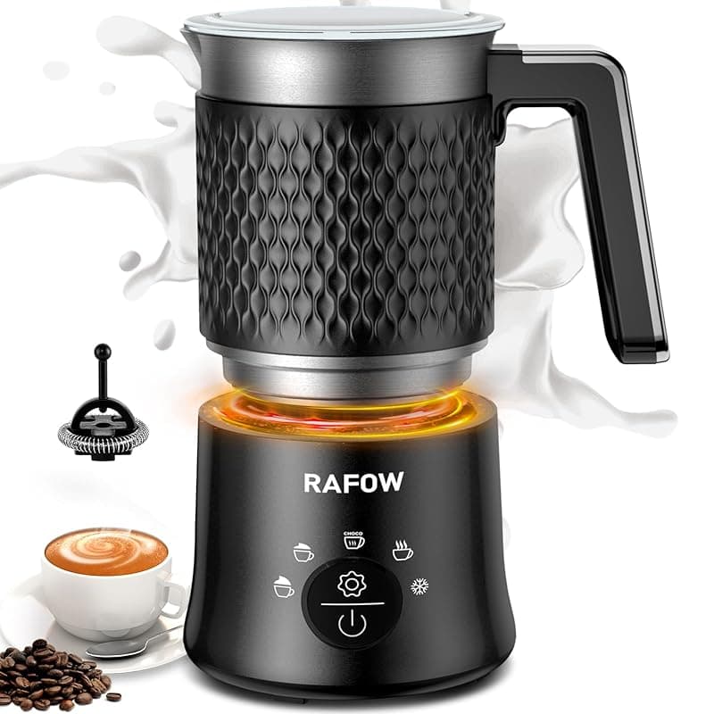 Rafow 5 in 1 Milk Frother Electric - 350ml Automatic Milk Frothers Large Capacity Split Milk Steamer Silent Operation Milk Heater and Warmer Hot & Cold Milk Foamer Dishwasher Safe for Latte Coffee Chocolate - Coffee Tea Accessories