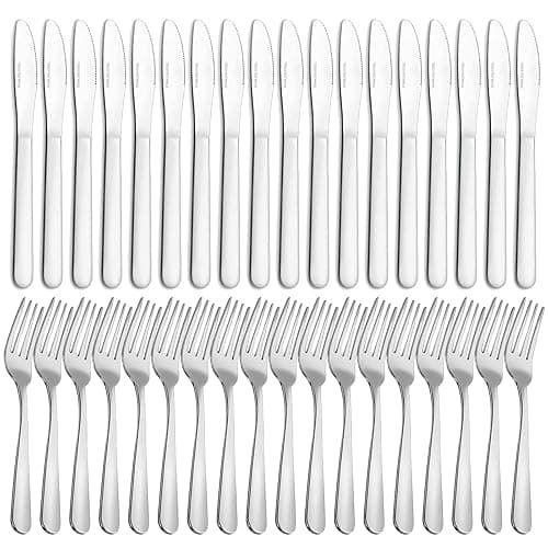 Pleafind 36 Piece Knife and Fork Sets, Stainless Steel Knives and Forks Set, Dinner Forks Set of 18 & Steak Knives Set of 18, Mirror Polishing Cutlery Set for Home/Kitchen/Restaurant, Dishwasher Safe - Kitchen Knives