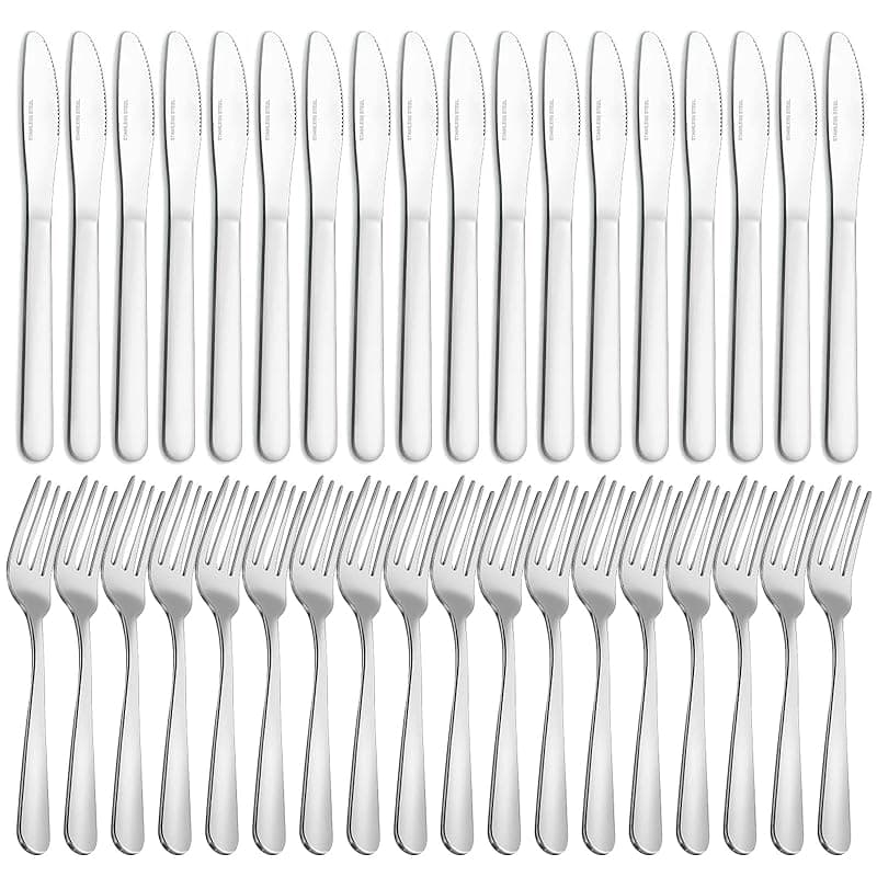 Pleafind 36 Piece Knife and Fork Sets, Stainless Steel Knives and Forks Set, Dinner Forks Set of 18 & Steak Knives Set of 18, Mirror Polishing Cutlery Set for Home/Kitchen/Restaurant, Dishwasher Safe - Kitchen Knives
