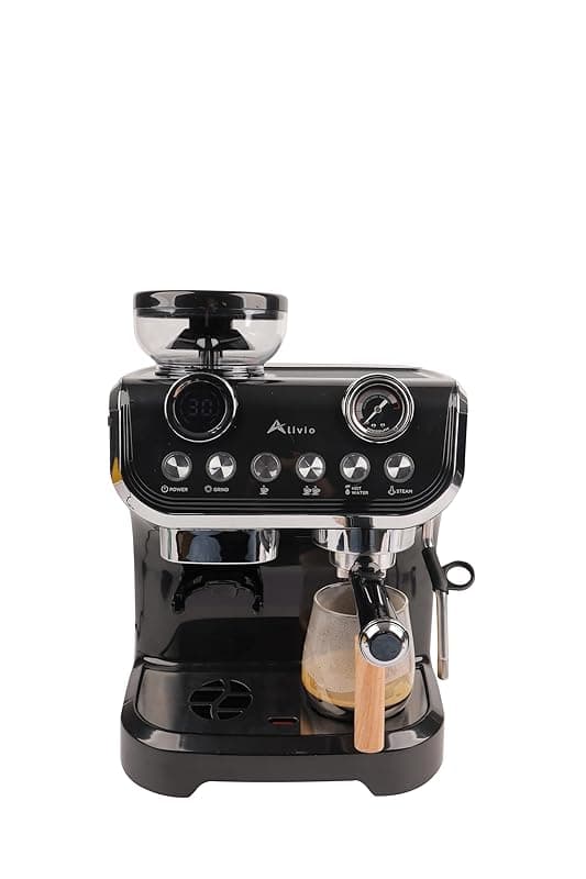 Alivio 2L Bean to Cup Coffee Machine, Automatic Coffee Maker with Grinder and Milk, Professional Espresso Cappuccino Maker for Office Home 1450W (Black) - Coffee Machines