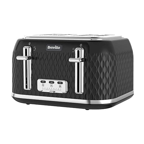 Breville Curve 4 Slice Toaster with High Lift & Wide Slots | Black & Chrome [VTT786] - Toasters