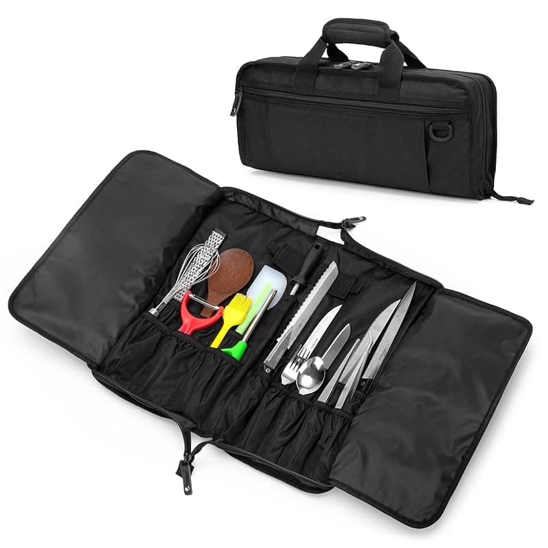 samdew Chef Bag, Culinary Chef Knife Case with 17 + 6 Utensil Slots, Portable Knife Set Carrier for Chef Knife Storage, Professional Culinary Chef Knife Roll for Kitchen, Travel & Camping, Bag Only - Kitchen Knives