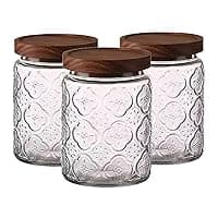 Oursouion Tea, Coffee, Sugar, Canisters - Decorative Kitchen Storage Canister, Food Storage Airtight Lids,Glass Storage Cansiters Jars for Sugar Coffee Tea,Kitchen Organization Set of 3