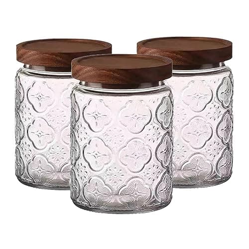 Oursouion Tea, Coffee, Sugar, Canisters - Decorative Kitchen Storage Canister, Food Storage Airtight Lids,Glass Storage Cansiters Jars for Sugar Coffee Tea,Kitchen Organization Set of 3 - Kitchen Storage