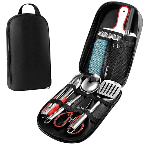 Bakecat Camping Cooking Utensils Set, 9Pcs Camping Kitchen Utensils Organizer Travel Set, Black - Kitchen Tools Gadgets