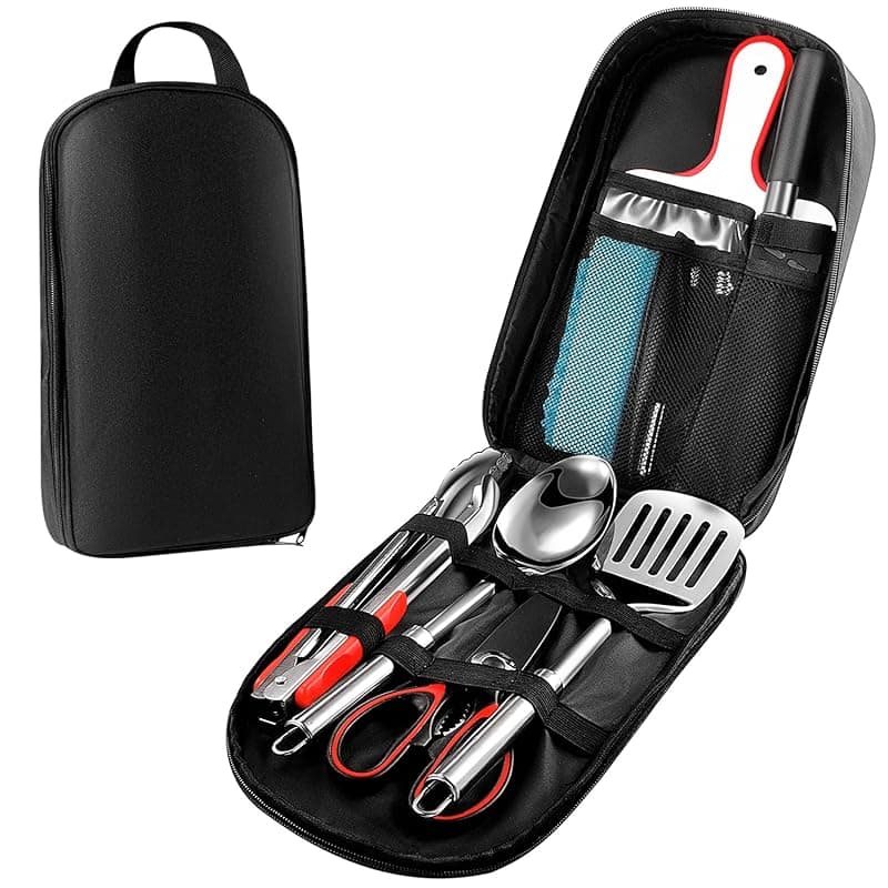 Bakecat Camping Cooking Utensils Set, 9Pcs Camping Kitchen Utensils Organizer Travel Set, Black - Kitchen Tools Gadgets