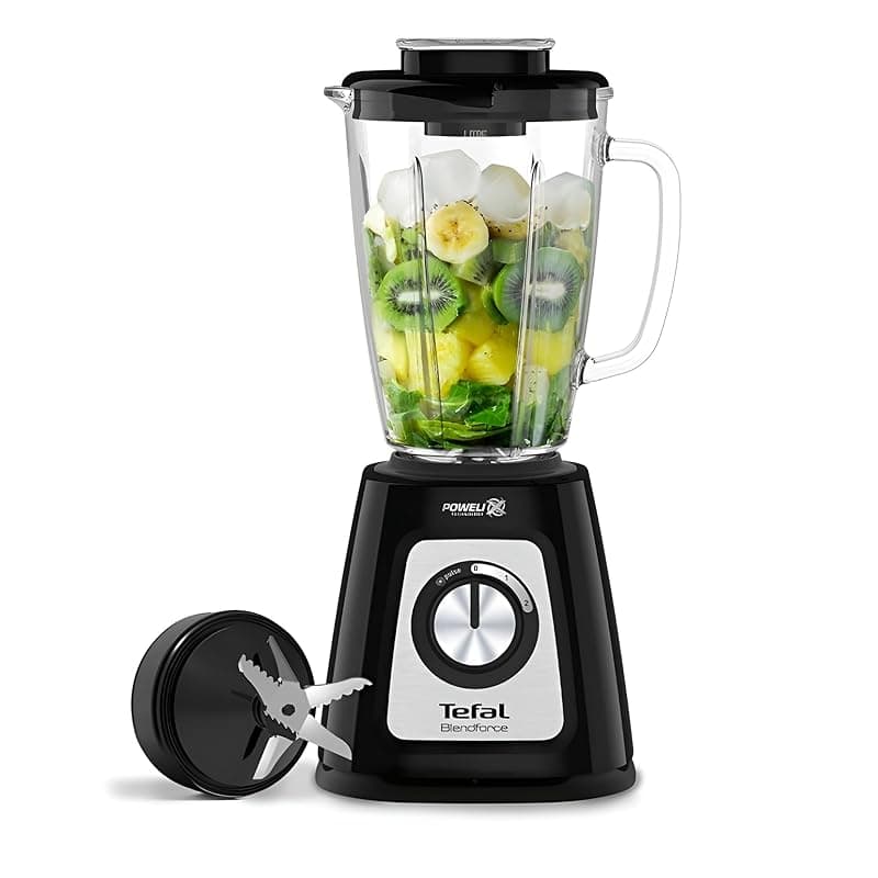 Tefal Blendforce II Blender, 2L Glass Jug, 1.25L Effective Capacity, 800W, 4 Removable Powelix Blades, Smoothie Blender, Ice Crush, 2 Speeds + Pulse, Black, BL435840 - Blenders
