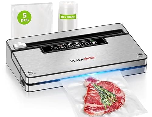 Bonsenkitchen Vacuum Sealer Machine with 5 Modes, Built-in Cutter and Bag Storage, Globefish Technology for Continuous High-Speed ​​Operation, Includes 5 Vacuum Bags and 1 Roll Bag, VS3201 - Vacuum Sealers