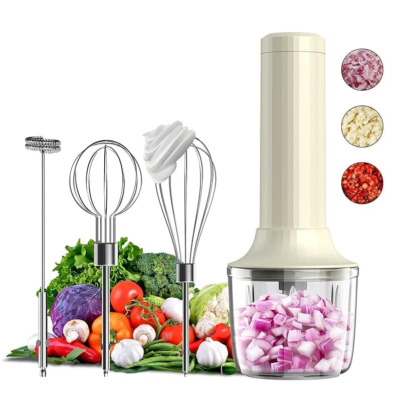 PowCube 3-in-1 Electric Whisk, Hand Mixer, Small Cordless Hand Blender, Mini Onion Chopper 300ML, Rechargeable Hand Whisk Electric, Food Processor for Baby, Baby Food Maker, Portable 3 Speed Hand Mixer - Food Processors