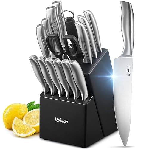 Yabano Knife Set, 16 Piece Kitchen Knifes Set with Block Wooden, German High-Carbon Stainless Steel Chef Knife, Steak Knives, Meat Scissors, Knife Sharpener by Yabano - Kitchen Knives