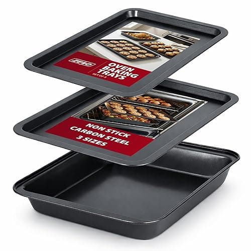 ZENO Baking Trays for Oven Non Stick - 3 Set | Baking Trays for Oven | Cooking Tray for Ovens | Durable Carbon Steel Pan | Non-Stick Coating | Cooking and Roasting | Dishwasher Safe - Bakeware
