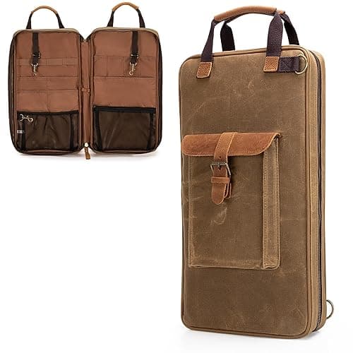 Damero Waxed Canvas Knife Bag with 11 Slots and 2 Zippered Mesh Pockets for utensils, Portable Chef Knife Bag with Handle and Removable Shoulder Strap, Camping Storage Bag for Chef Knife Set, Bag Only - Kitchen Knives