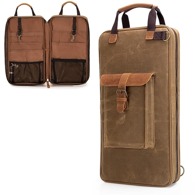 Damero Waxed Canvas Knife Bag with 11 Slots and 2 Zippered Mesh Pockets for utensils, Portable Chef Knife Bag with Handle and Removable Shoulder Strap, Camping Storage Bag for Chef Knife Set, Bag Only - Kitchen Knives