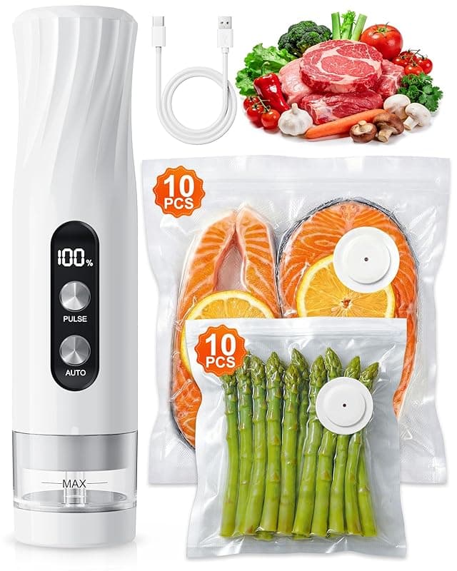 Babacom Portable Handheld Vacuum Sealer Machine with Visible Water Tank, 60kPa Powerful Compact Food Vacuum Sealer Machine, One-Touch Auto Seal & Pulse Mode for Delicate Foods, 20 Reusable Bags - Vacuum Sealers