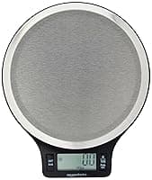 Amazon Basics Digital kitchen scales with LCD display (with batteries), Black and Stainless Steel, BPA free, Weighs up to 11 pounds