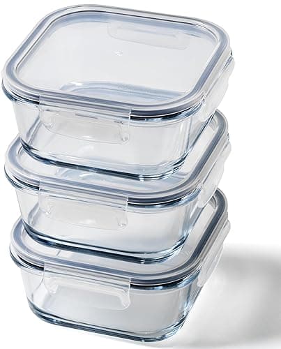 Franklin Lade Glass Meal Prep Containers Reusable | 3 Piece Square Set 800ml | Glass Containers with Lids | Non-Toxic BPA-Free & Airtight | Glass Lunch Box | Oven, Air Fryer, Freezer & Dishwasher Safe - Food Storage