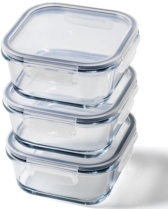 Franklin Lade Glass Meal Prep Containers Reusable | 3 Piece Square Set 800ml | Glass Containers with Lids | Non-Toxic BPA-Free & Airtight | Food Prep Containers | Oven, Freezer & Dishwasher Safe - Food Storage