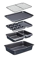 MasterClass Smart Space Stacking PTFE, PFOA and BPA Free Non-Stick Bakeware Set, 7 Piece Baking Trays, Gift Boxed, Grey